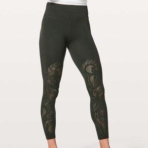 Lululemon green reveal tight lattice paisley laser cut full length high waist 6